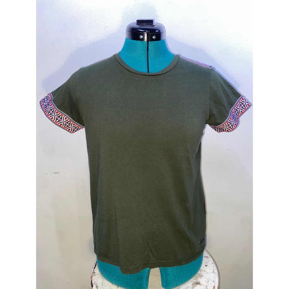 The Roadster Life Co Olive Southwestern Boho Embroidered Trim Cotton T-Shirt